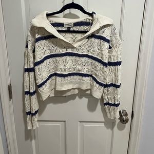Blue and white collared sweater